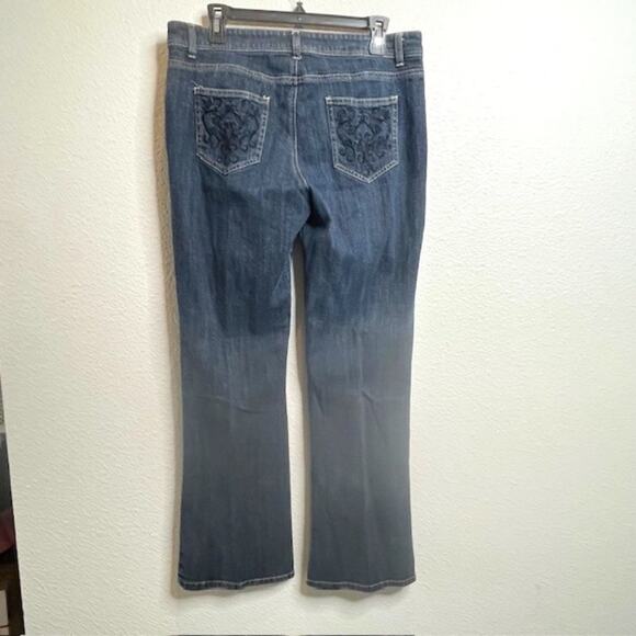 Nicole Miller Size 12 Mid Rise Bootcut Embroidered Pockets Dk Wash Jeans - Picture 4 of 12